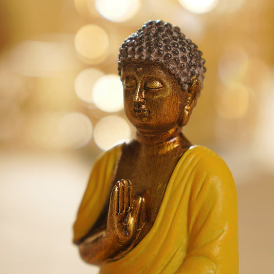 Yellow Antique Gold Polyresin Sitting Buddha - Small