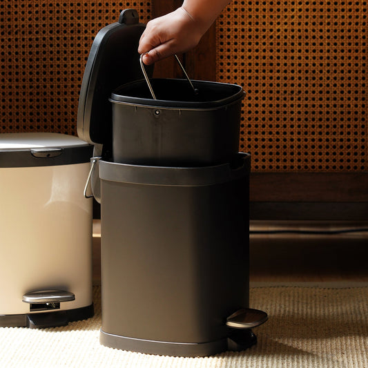 Black Steel Square Pedal Waste Bin with Lid