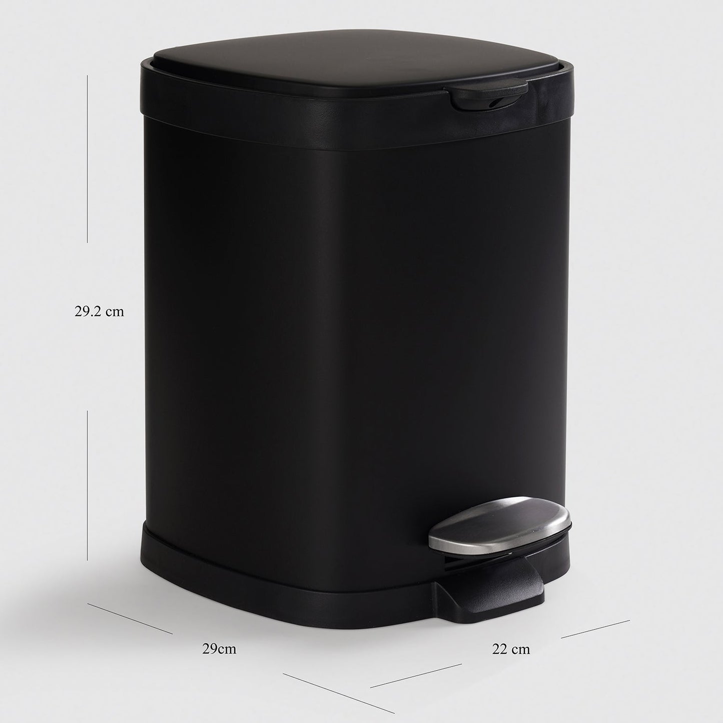 Black Steel Square Pedal Waste Bin with Lid