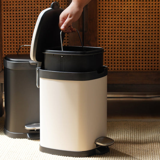 Black & White Steel Square Pedal Waste Bin with Lid