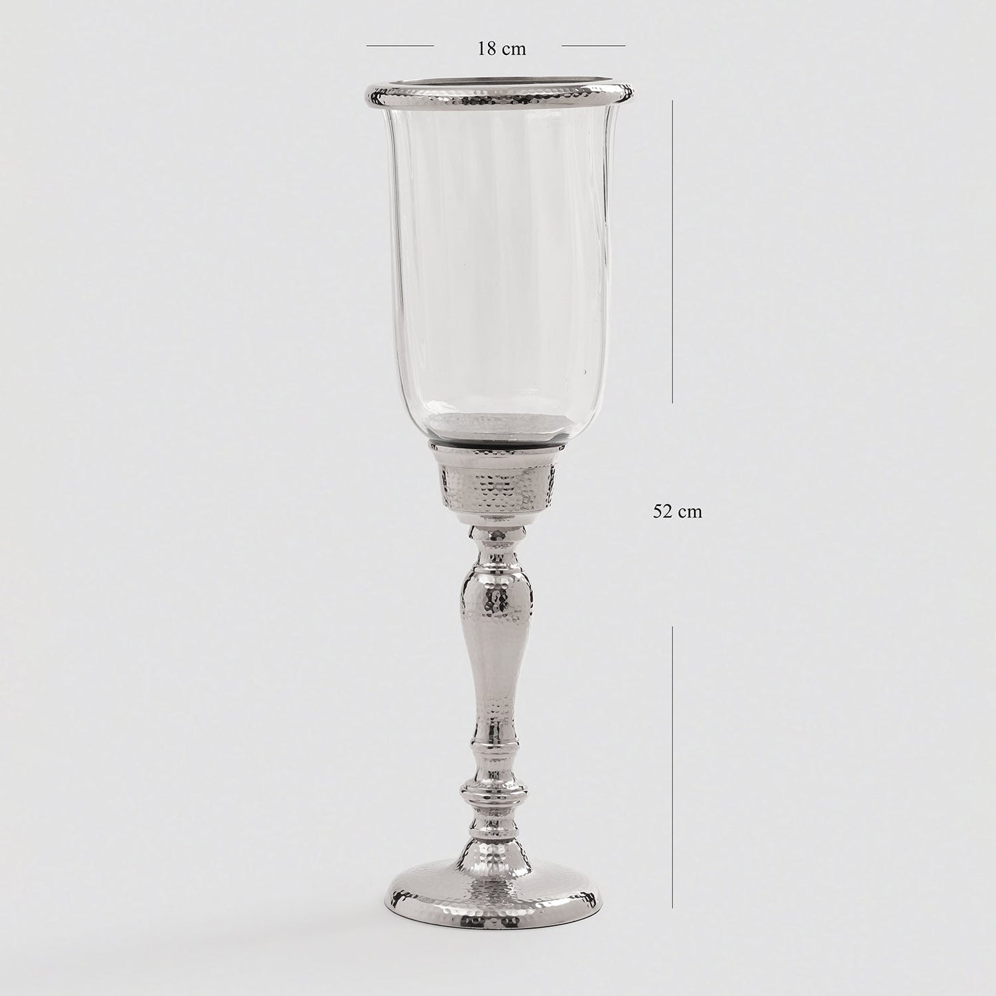 Silver Hammered Hurricane Candle Holder With Stand