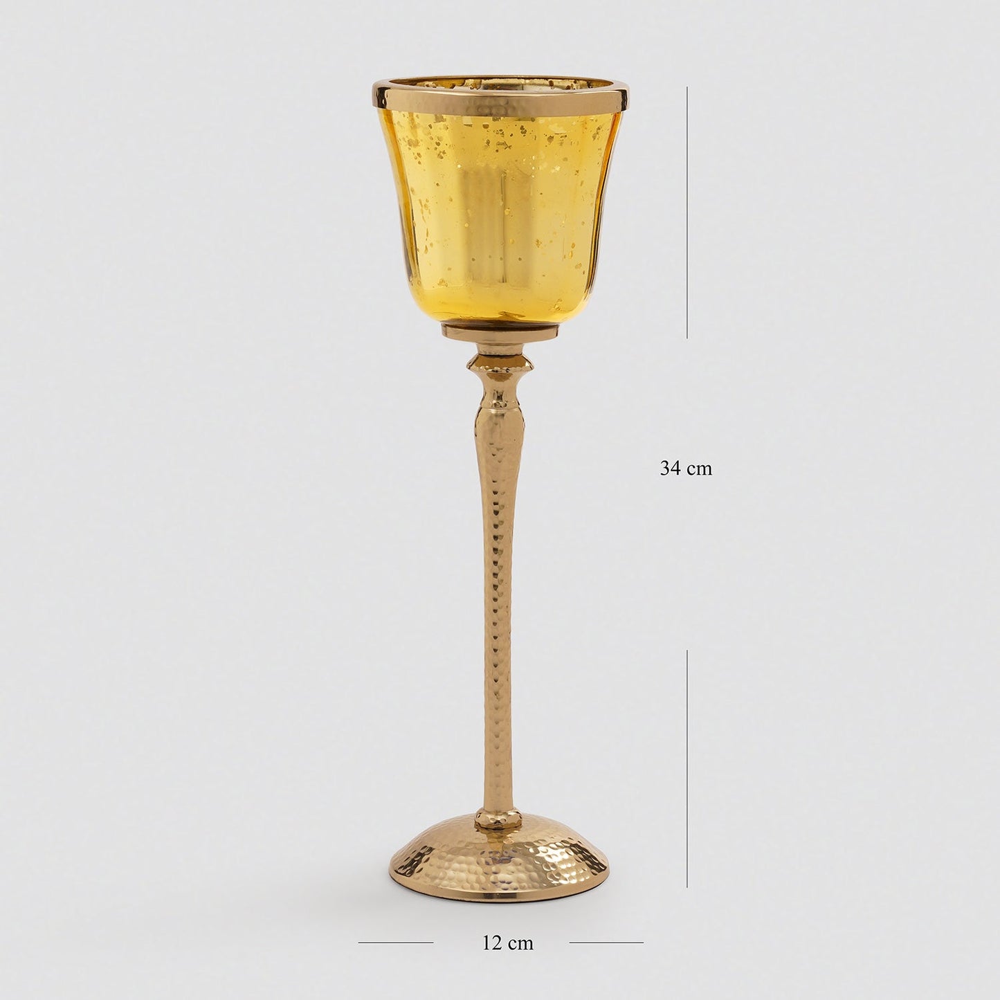 Gold Glass Hurricane With Hammered Base