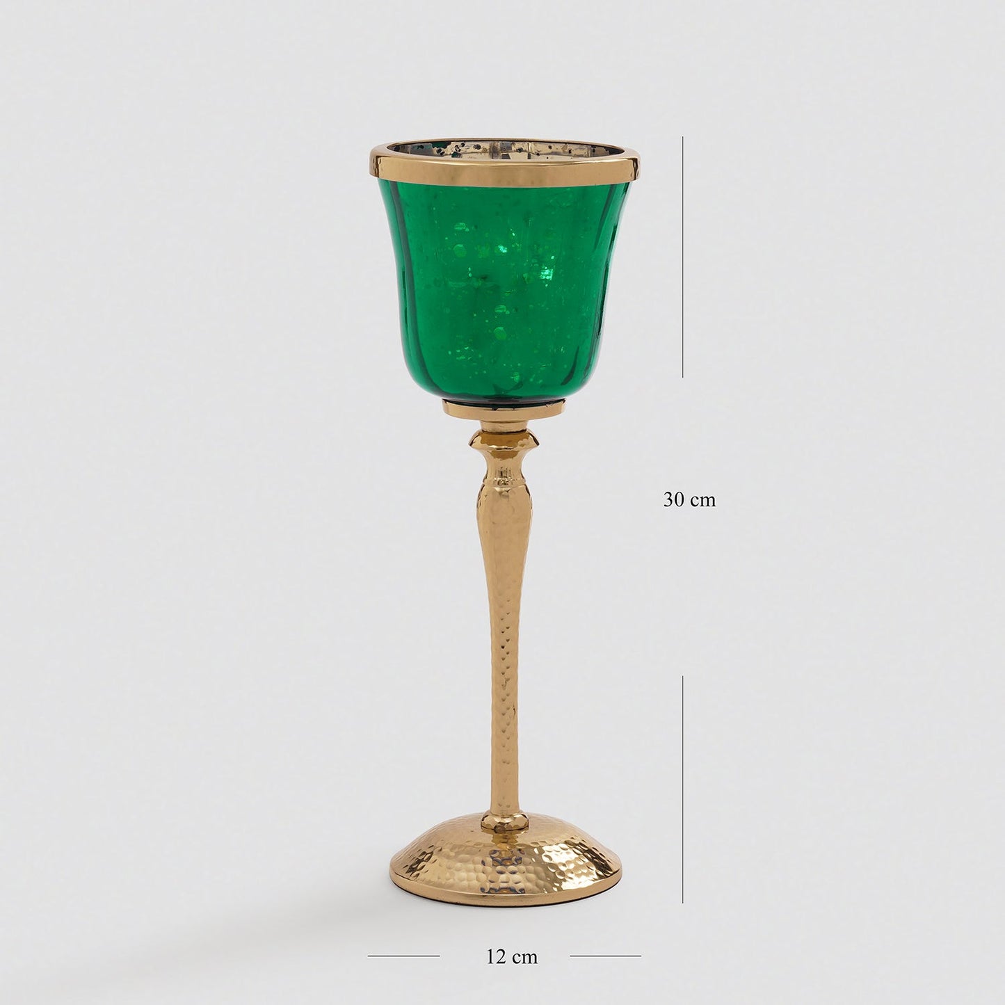 Dark Green Glass Hurricane With Hammered Base