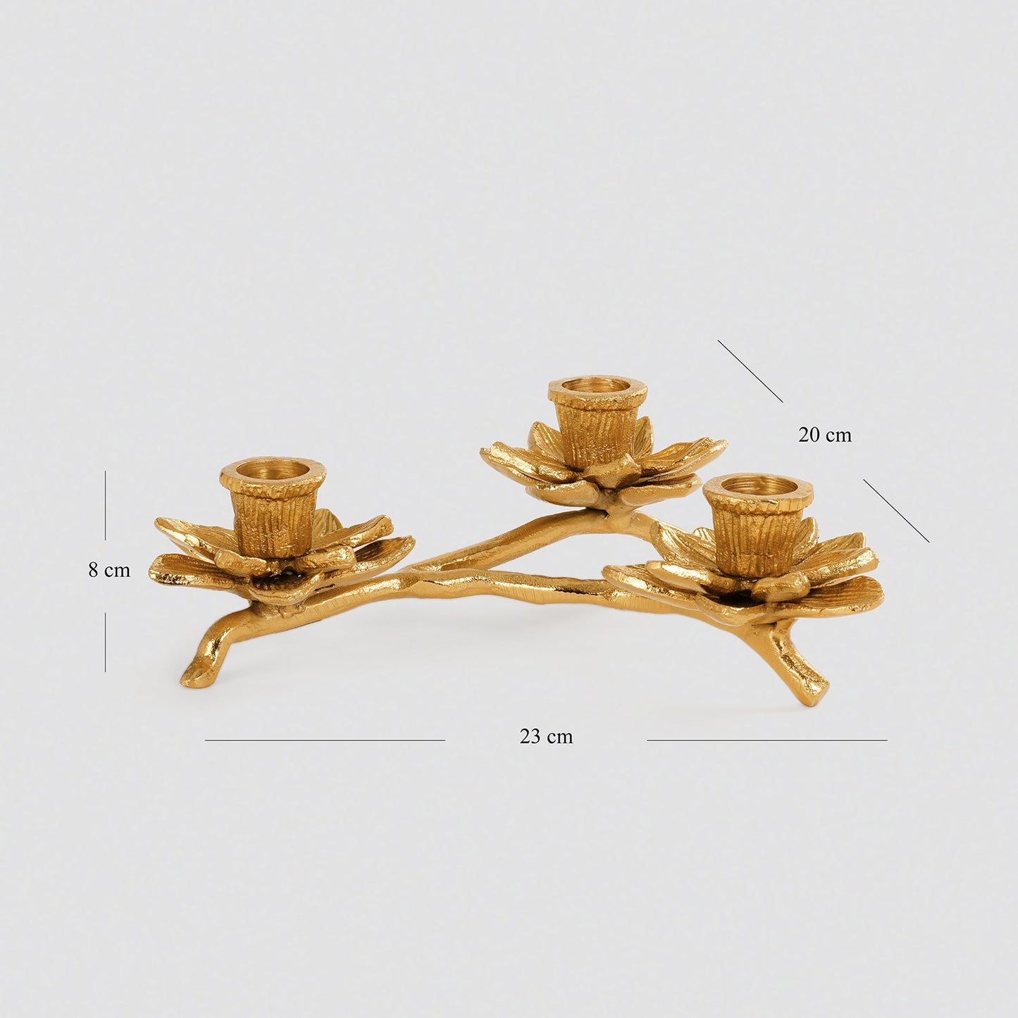 Gold 3 Arm Flowe Tapered Candle Holder