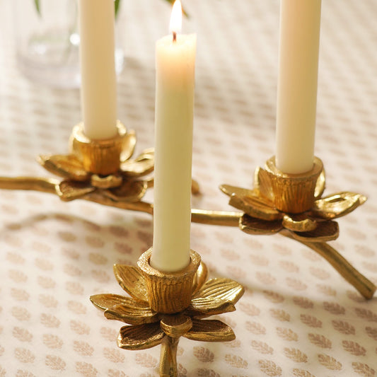 Gold 5 Arm Flower Taper Candle Holder