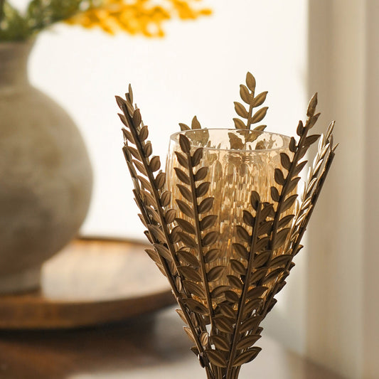 Gold Leaf Shaped Glass Votive Holder - Small