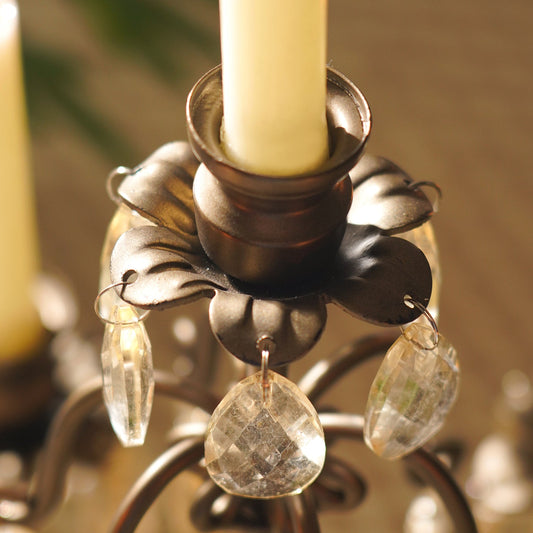 Bronze 5 Arm Tapered Candelabra with Hanging Crystals
