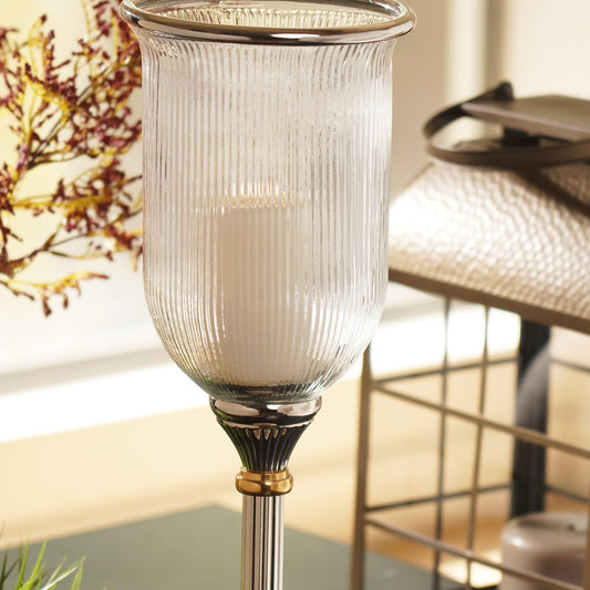Clear Glass Ribbed Candle Hurricane