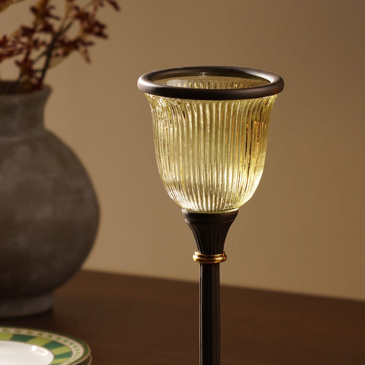 Brown Antique Ribbed Glass Candle Holder - Small