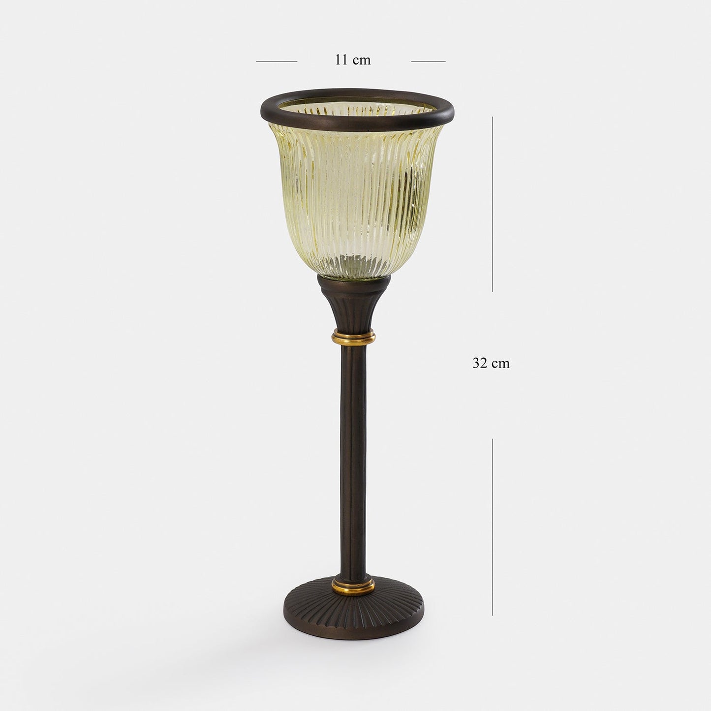 Brown Antique Ribbed Glass Candle Holder - Small