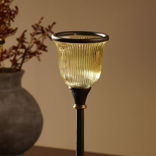 Brown Antique Ribbed Glass Candle Holder - Large