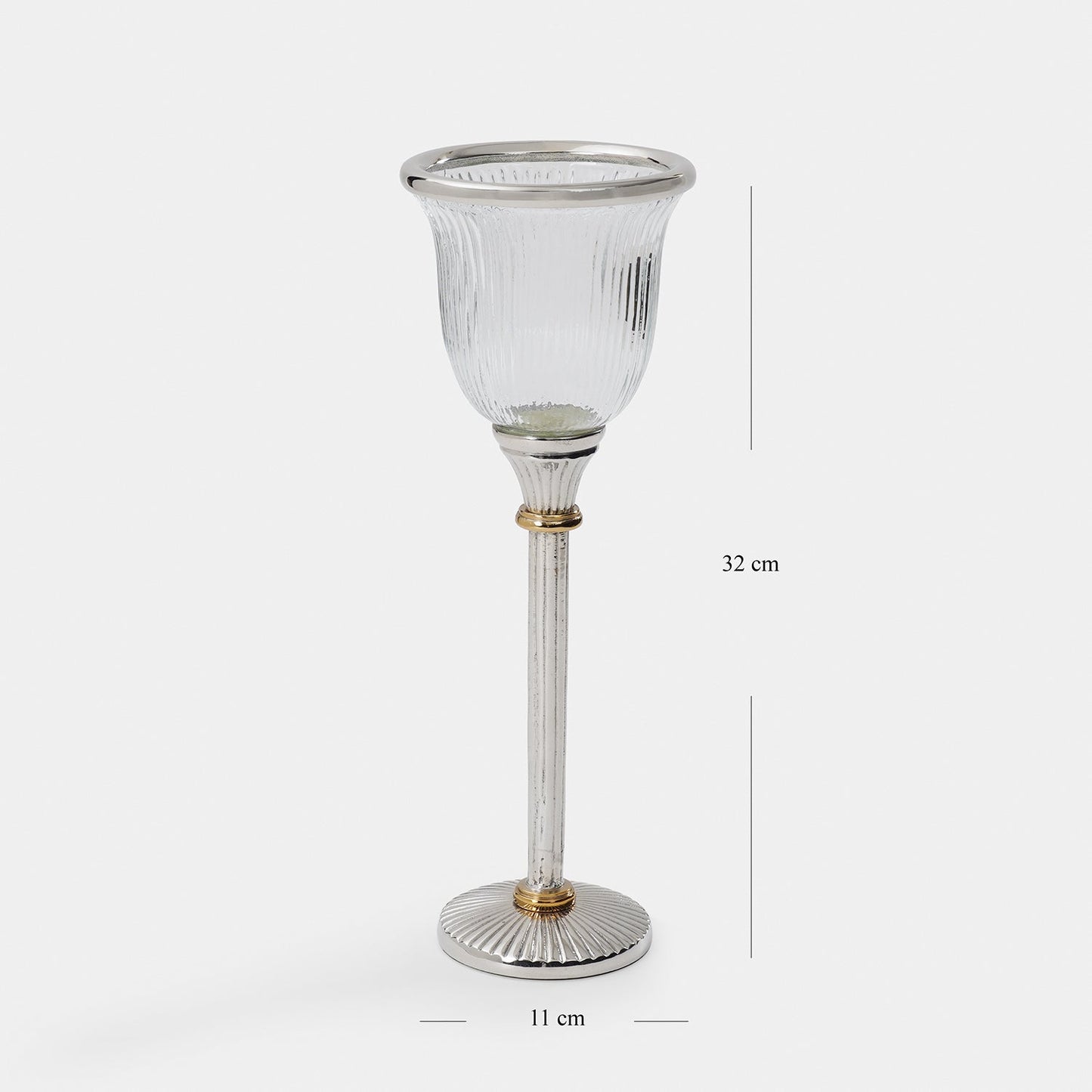 Clear Glass Ribbed Tall Candle Holder - Small