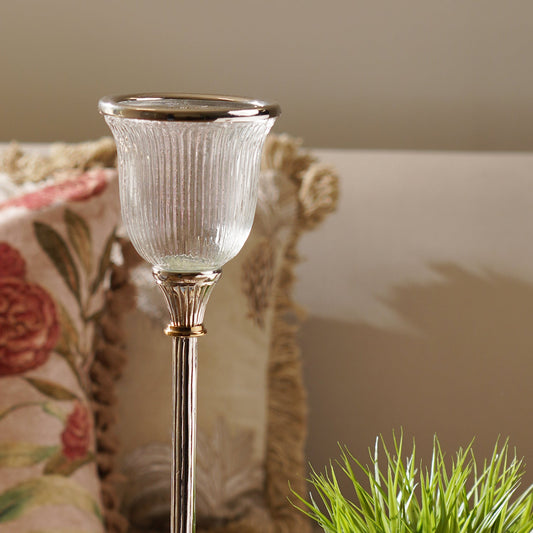 Clear Glass Ribbed Tall Candle Holder - Large