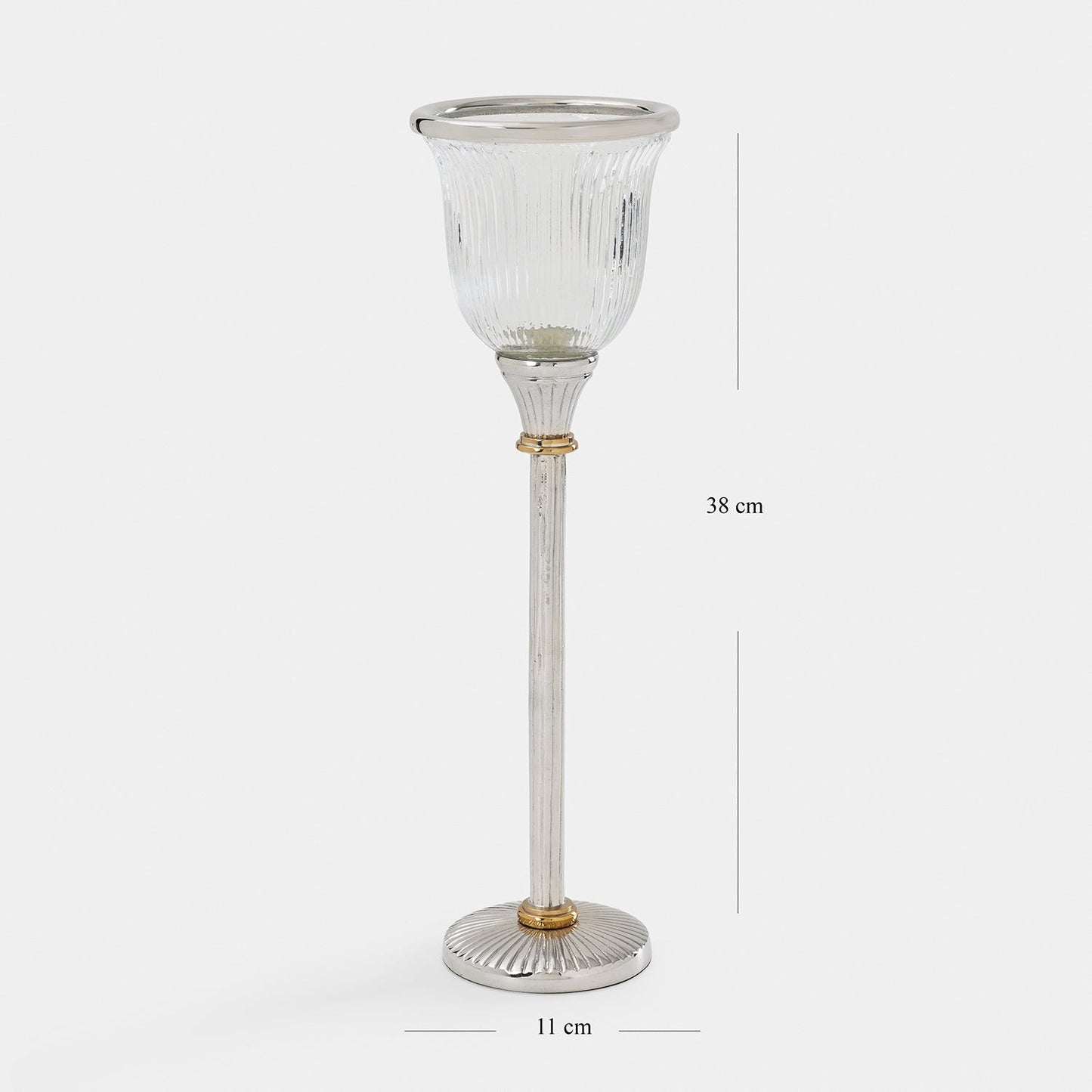 Clear Glass Ribbed Tall Candle Holder - Large
