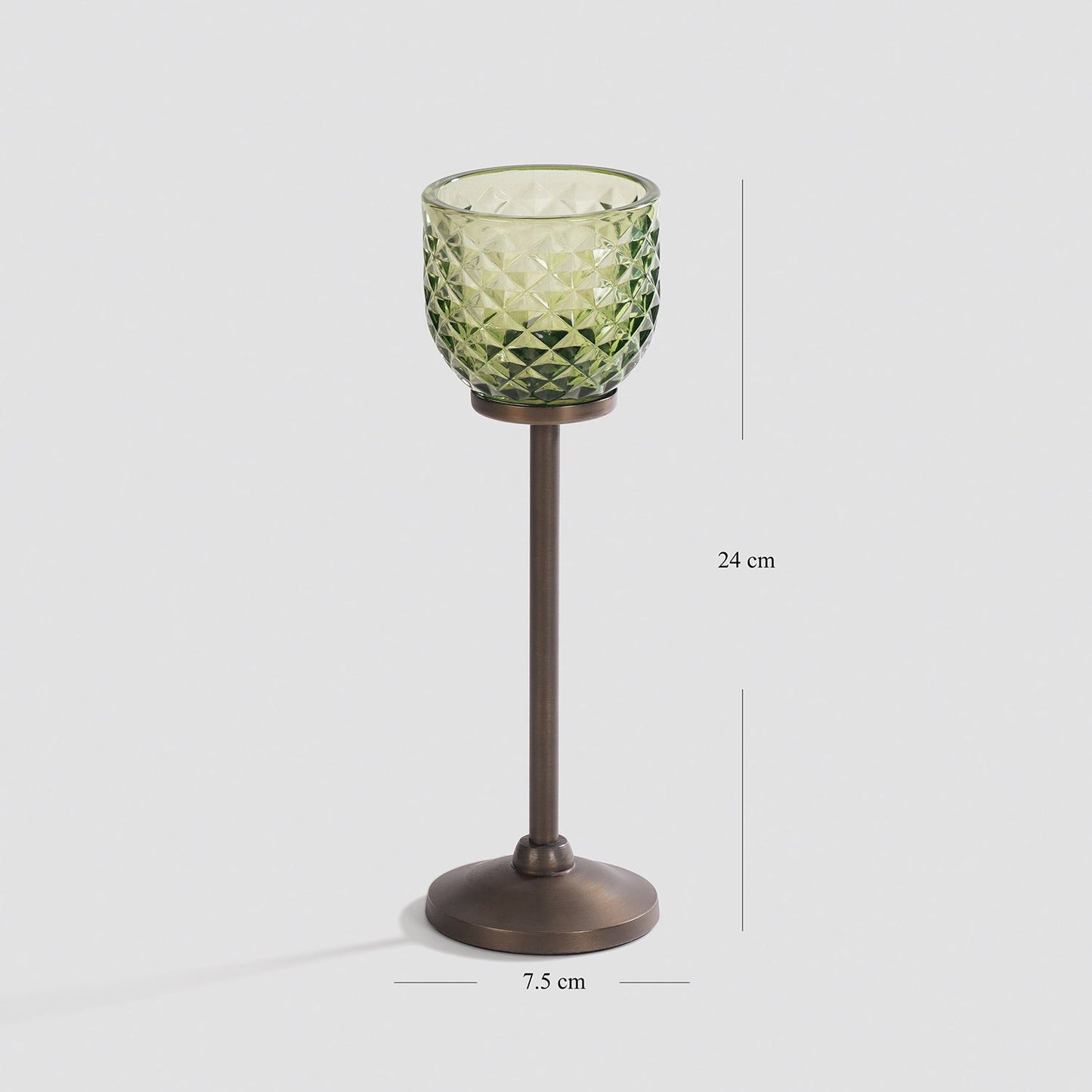 Light Green Diamond Texture Candle Holder with Stand - Small