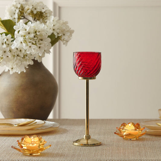 Red Swirl Texture Candle Holder with Stand - Small