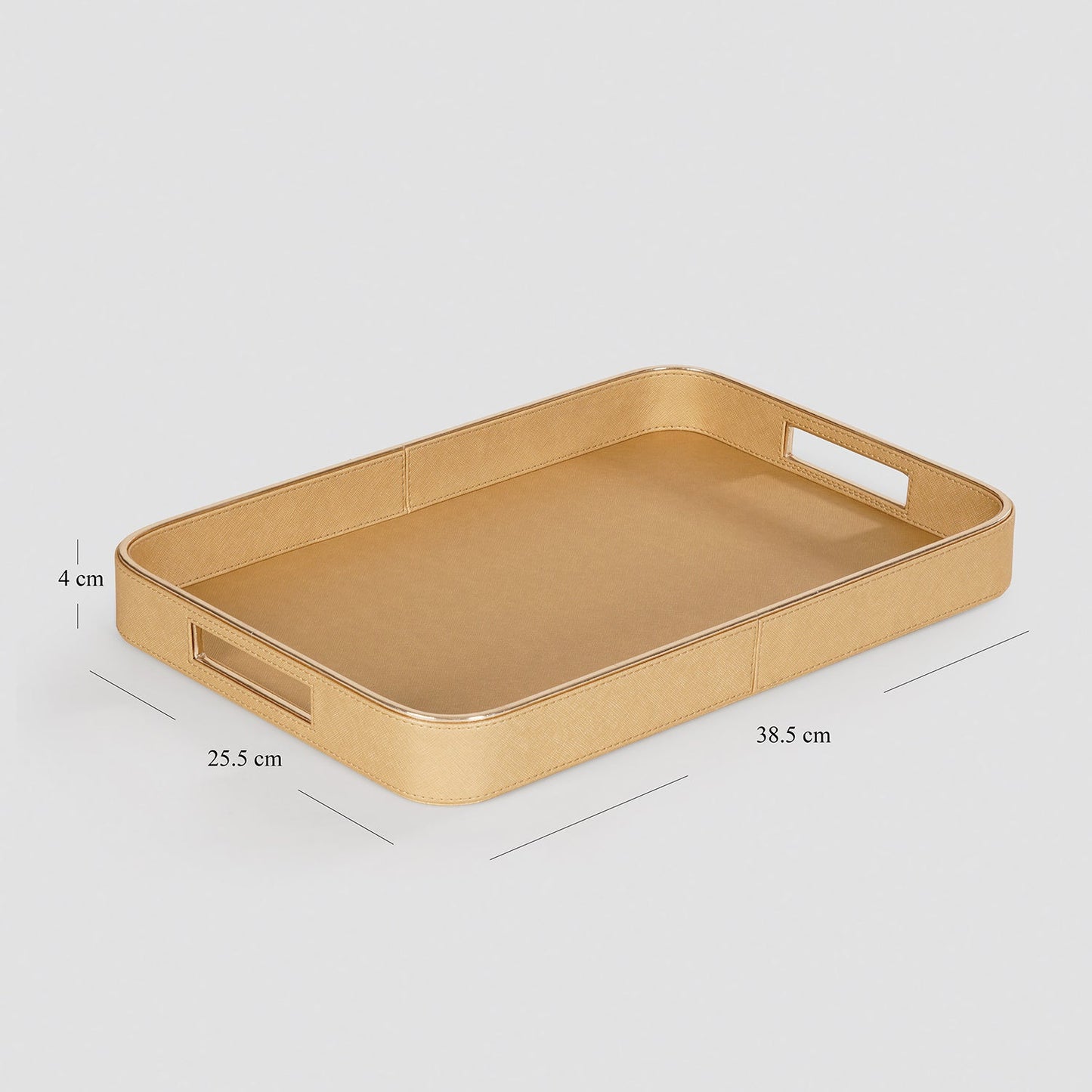 Gold Faux Leather Round Edge Rectangular Tray