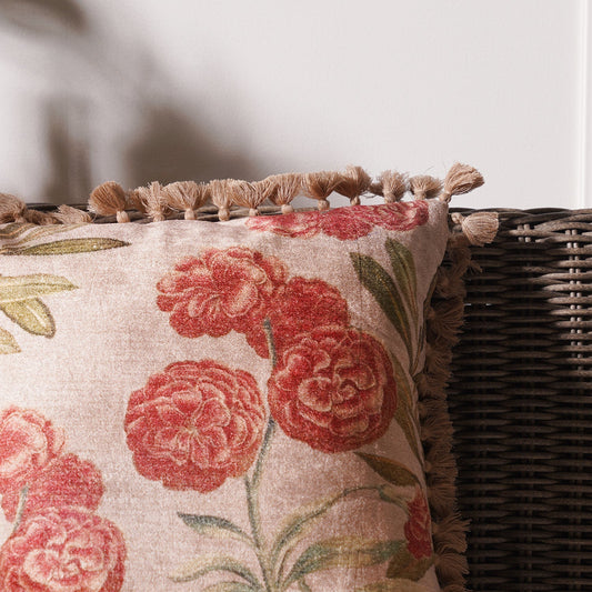Beige and Red Jolies Fleur Cushion Cover