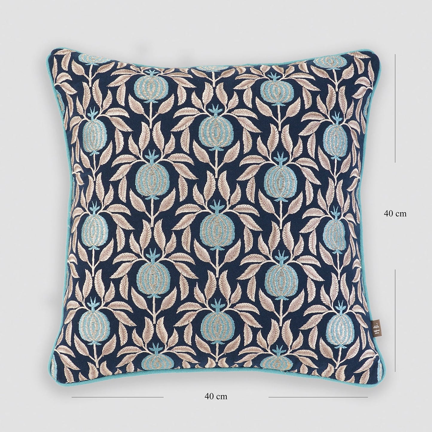 Navy Pomegranate Motif Square Cushion Cover
