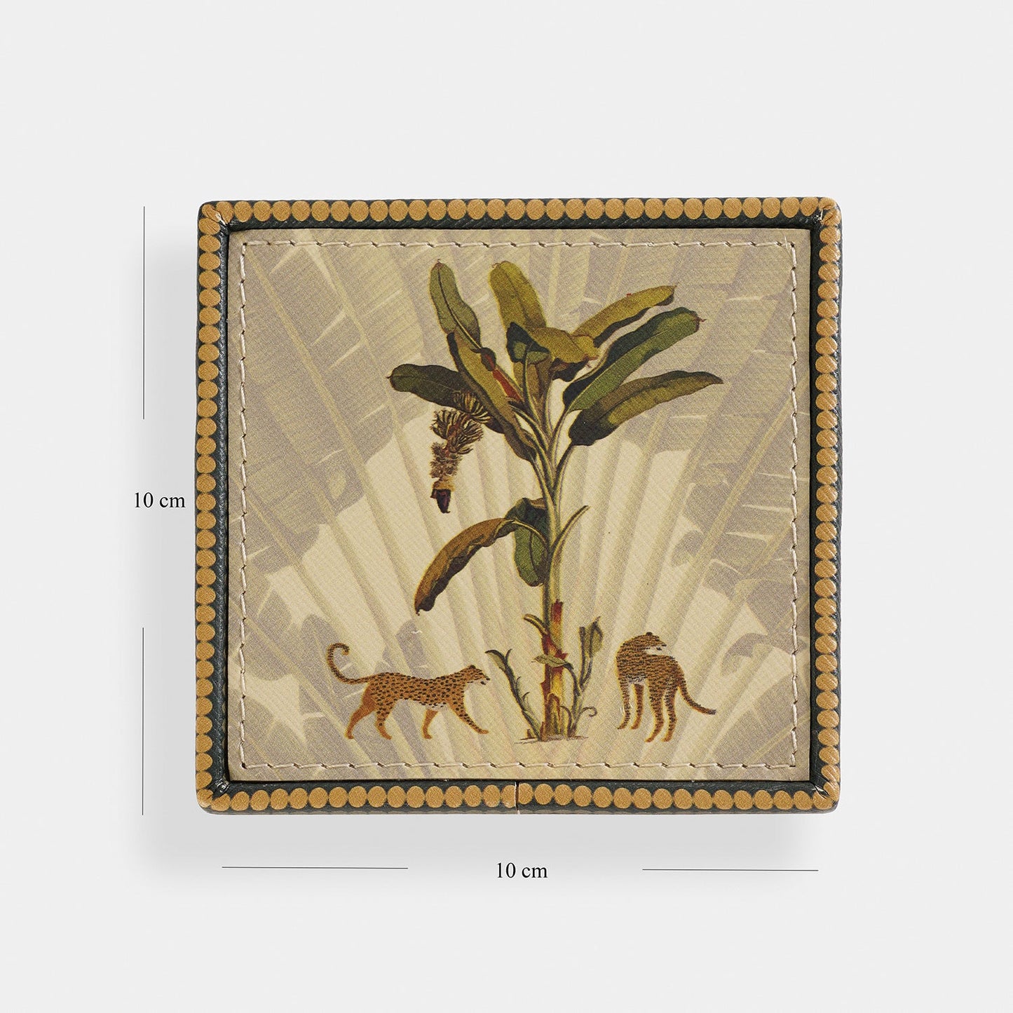 Set of 4 Beige Leopard Print Faux Leather Coasters