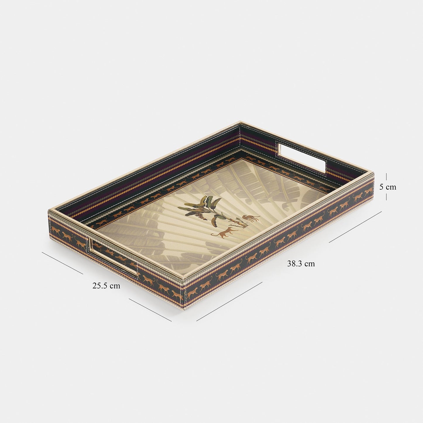 Beige Leopard Print Faux Leather Rectangle Tray