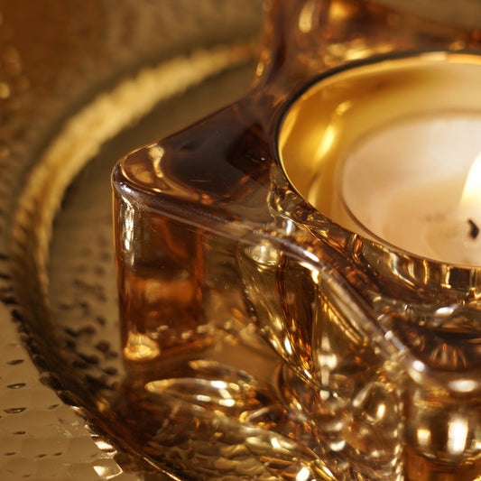 Set of 2 Amber Star Shaped Tealight Holders