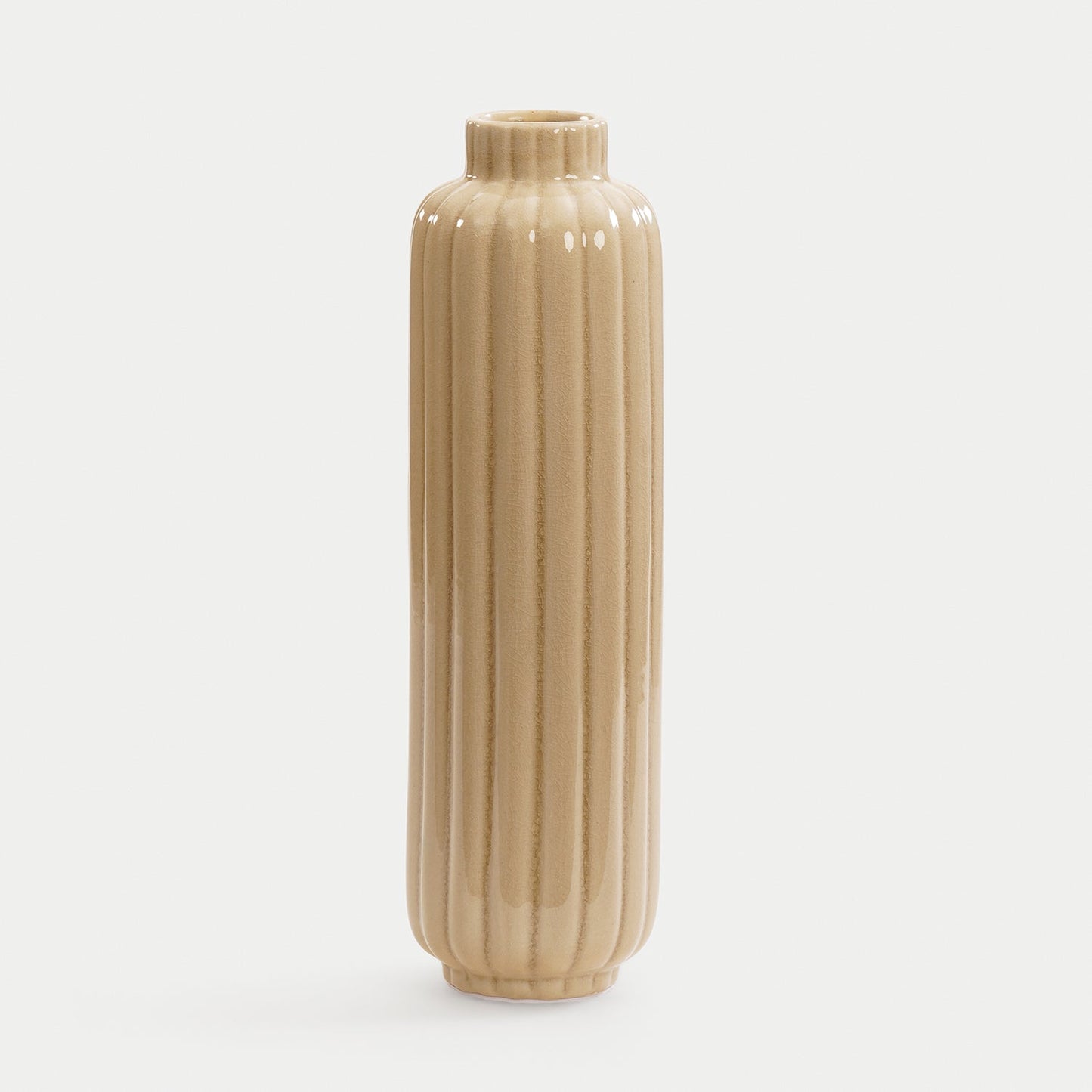 Beige Ribbed Ceramic Vase - Medium