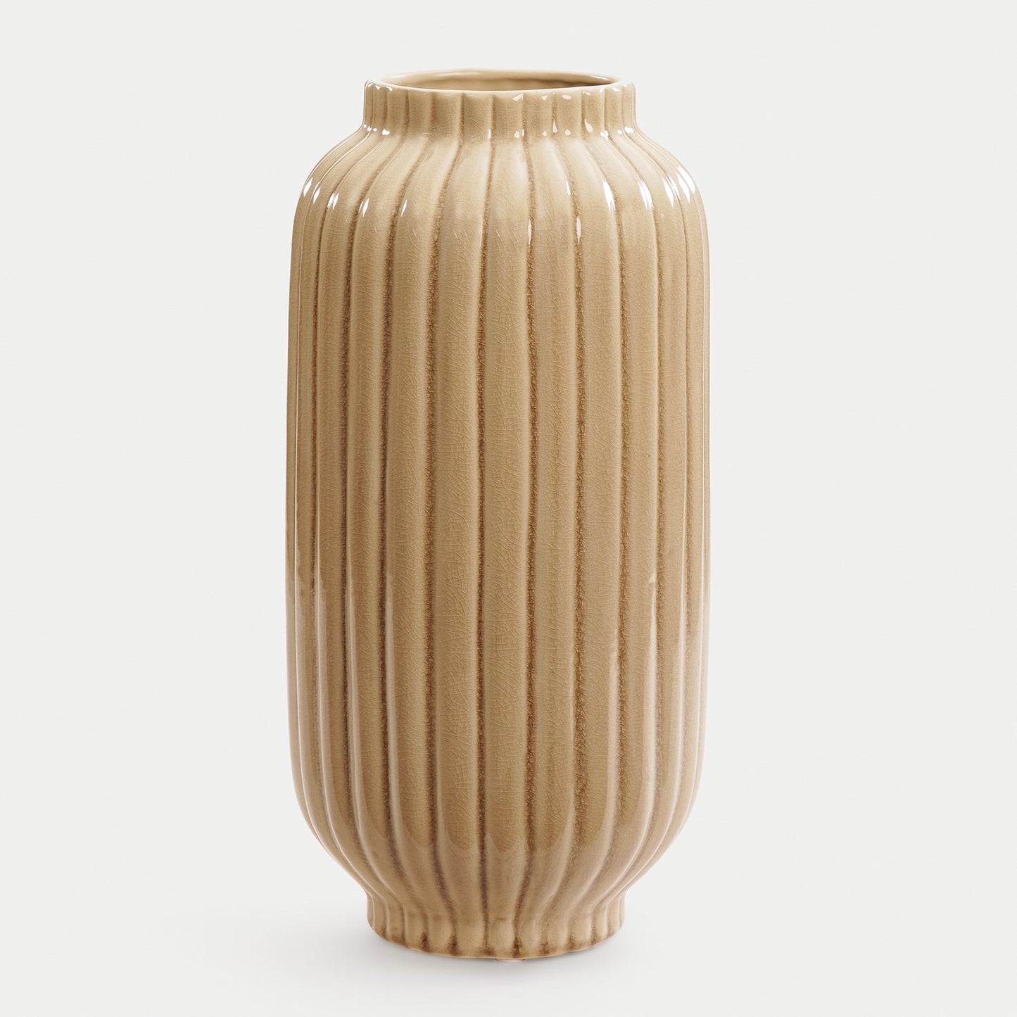 Beige Ribbed Ceramic Vase - Large