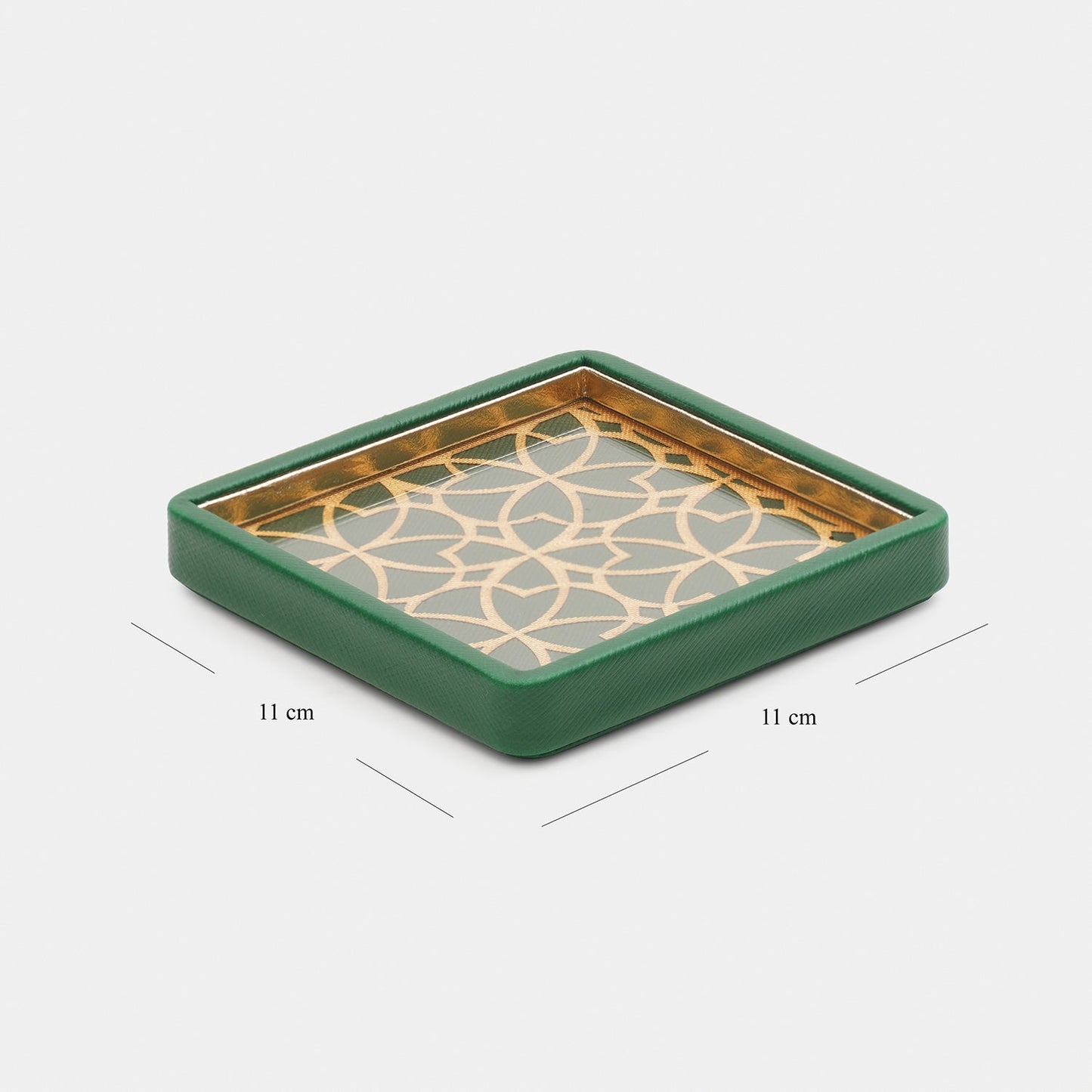 Green Printed Glass Faux Leather Coaster