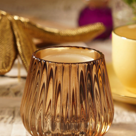 Set of 2 Gold Ribbed Texture Tealight Holders
