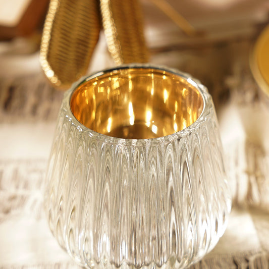 Set of 2 Silver Ribbed Texture Tealight Holders