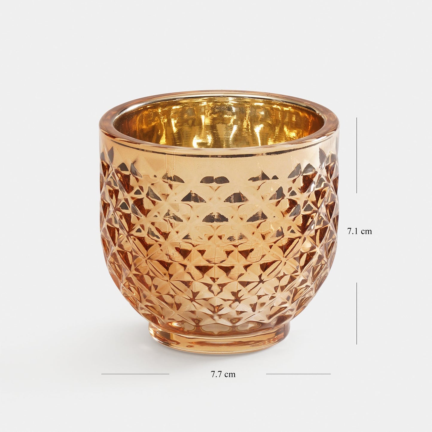 Set of 2 Gold Glass Diamond Tealight Holders - Small
