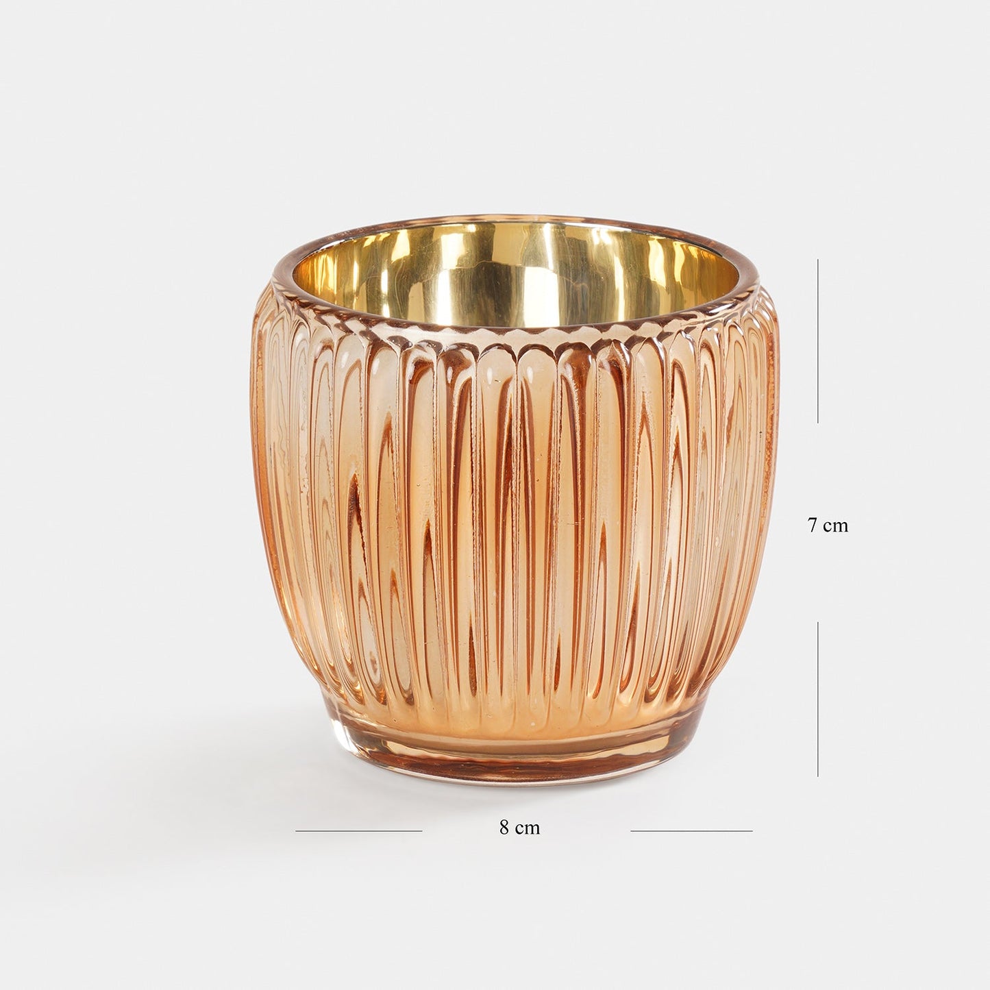 Set of 2 Gold Glass Ribbed Tealight Holders - Large