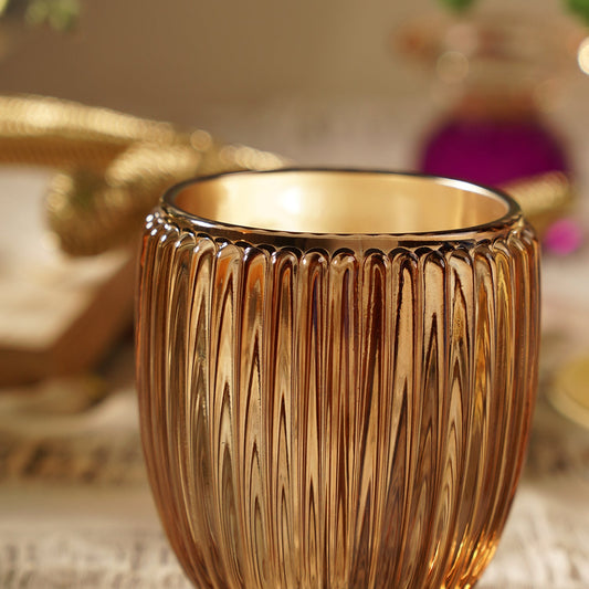 Set of 2 Light Amber Ribbed Texture Tealight Holders