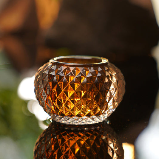 Set of 2 Dark Amber Textured Glass Tealight Holder