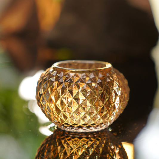 Set of 2 Light Amber Textured Glass Tealight Holder