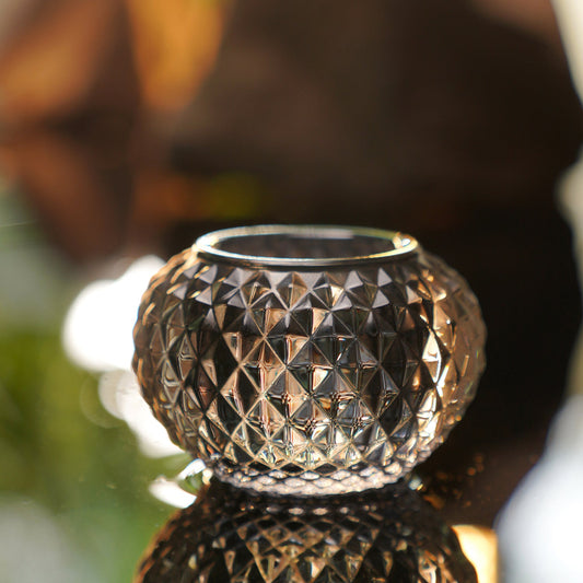 Set of 2 Grey Textured Glass Tealight Holder