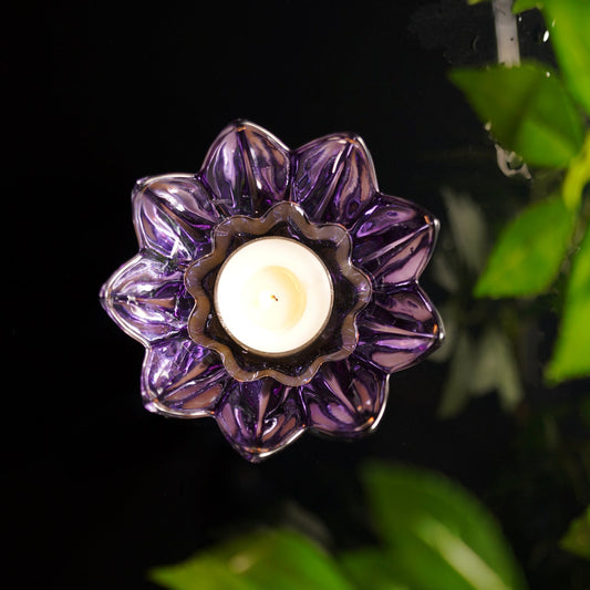 Set of 2 Purple Floral Shaped Tealight Holder