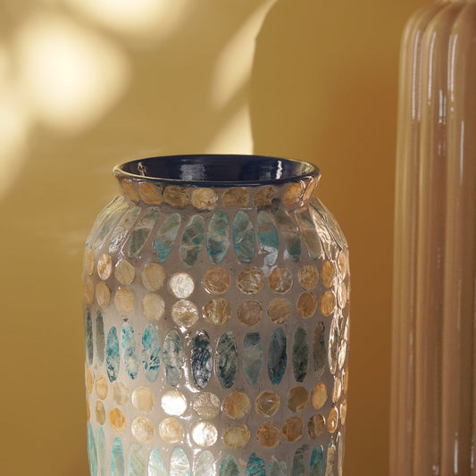 Blue Embellished Lacquer Vase - Small