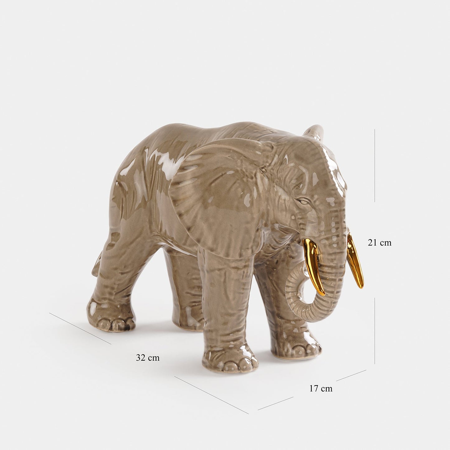 Beige Polyresin Walking Elephant with Gold Tusks - Small