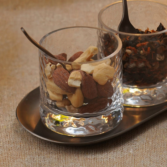 Set of 2 Clear Hammered Condiment Jars with Tray - Small
