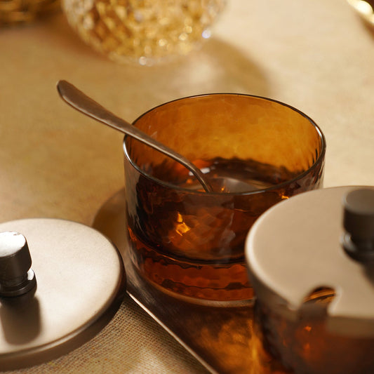 Set of 2 Hammered condiment with spoon -Medium