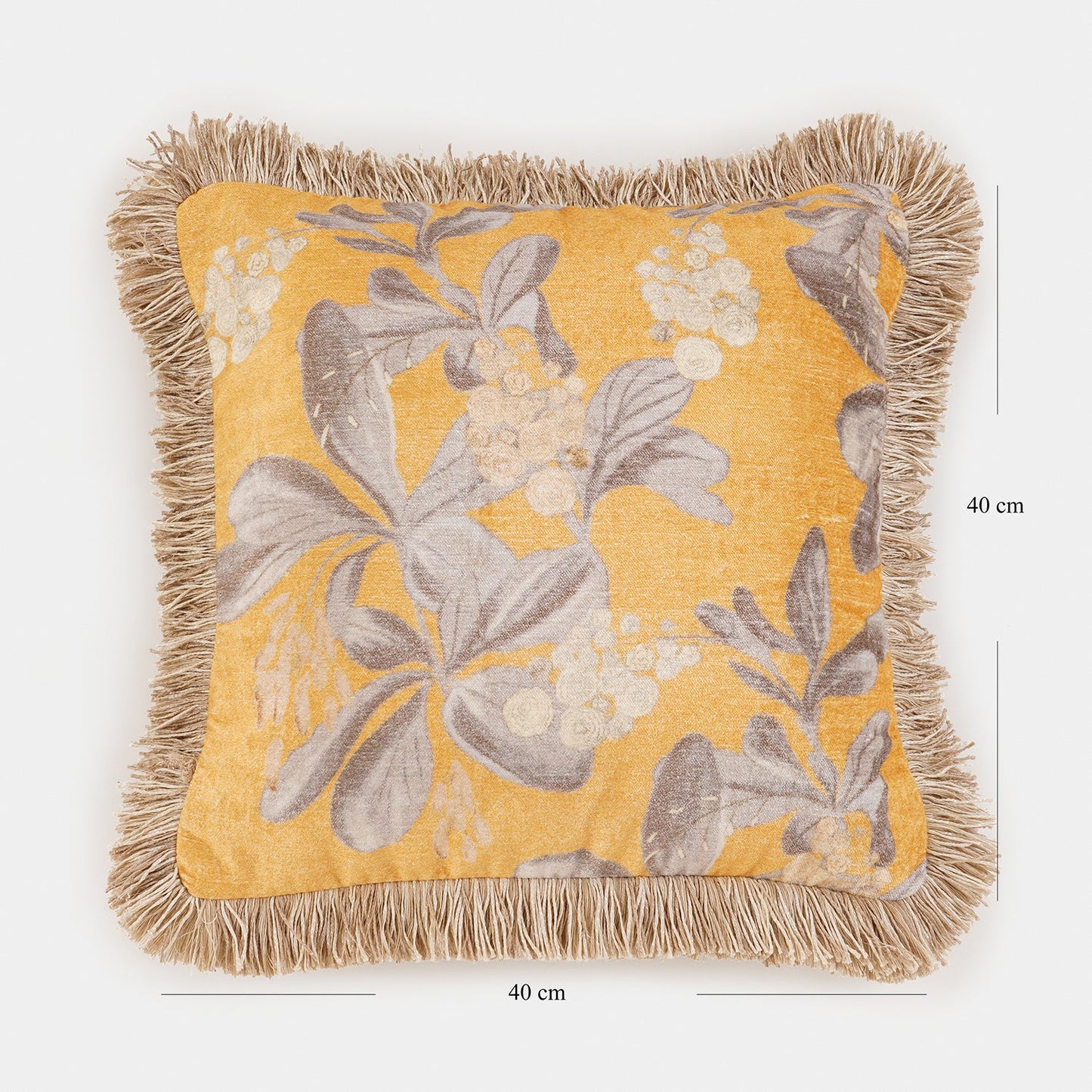 Yellow Fringed Printed Cushion Cover