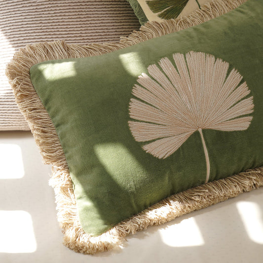 Green Embroidered Rectangle Cushion Cover