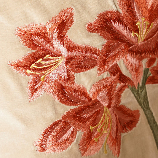 Beige Floral Embroidered Cushion Cover