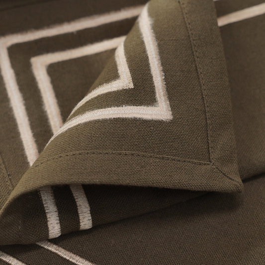Set of 4 Taupe Cotton Napkins with Contrast Embroidery