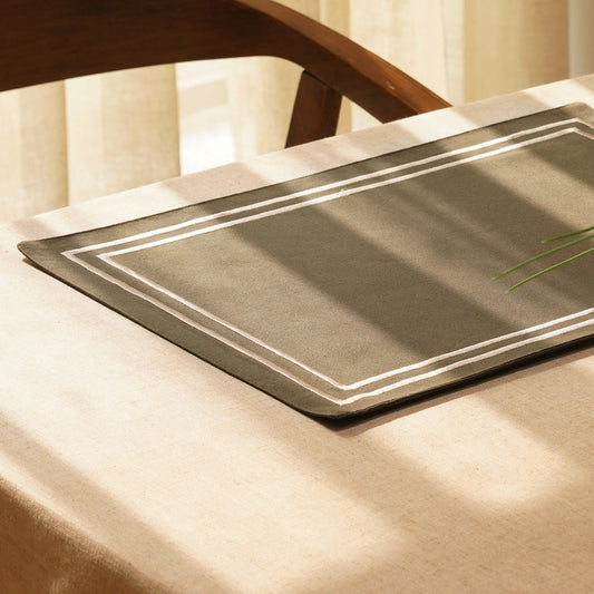 Set of 2 Taupe Cotton Placemats with Contrast Embroidery