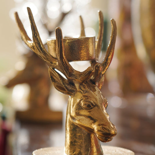 Gold Metal Reindeer Tealight Holder