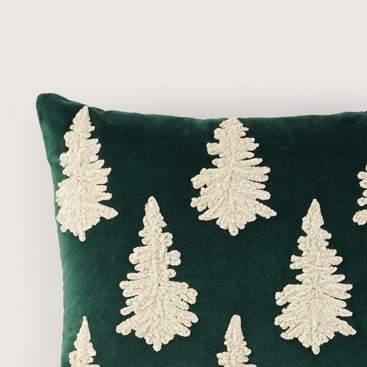 Green Christmas Tree Embroidered Square Cushion Cover