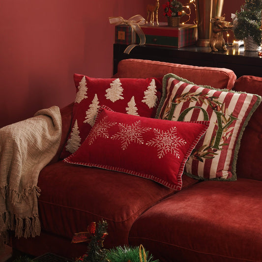 Red Snowflake Embroidered Cushion Cover